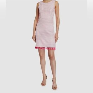 Eliza J. Woman’s Shift Cocktail Dress Hot Pink Tweed Metallic Stripes Size 8